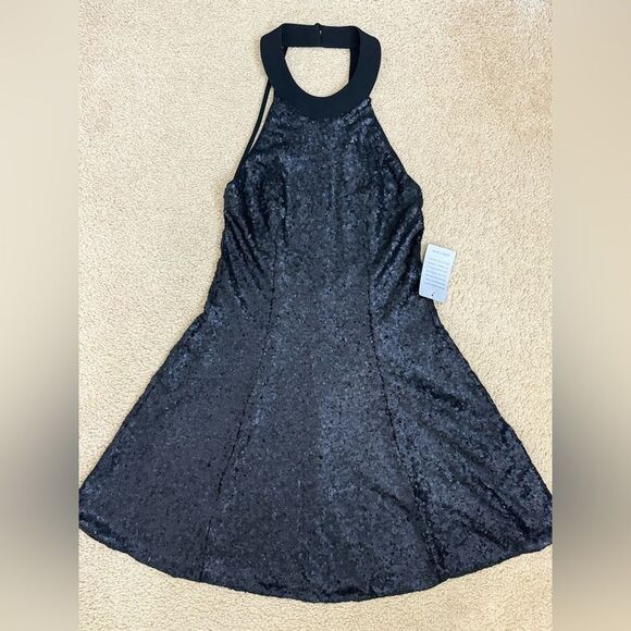 NWT Dress The Population 'ANNIE' Halter Sequin Black  Mini Open Back Dress Sz M - Picture 4 of 15